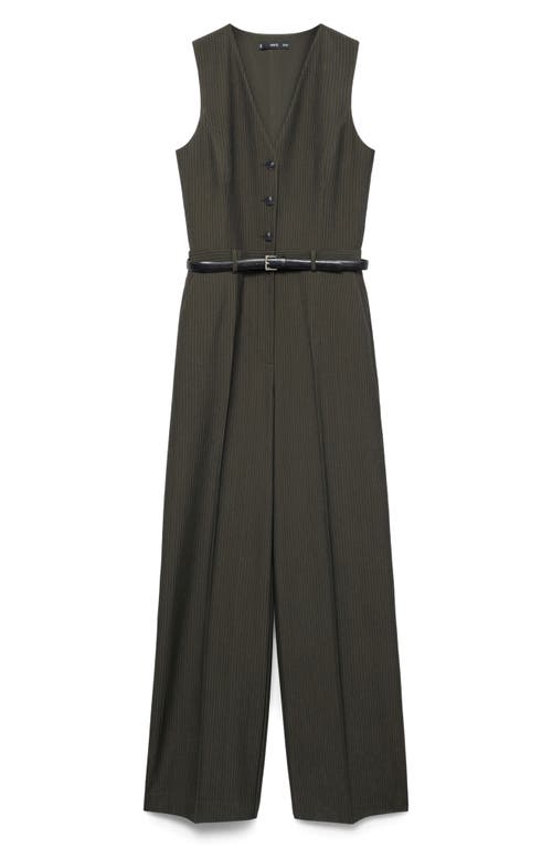 Mango Pinstripe Sleeveless Jumpsuit In Billiard Green
