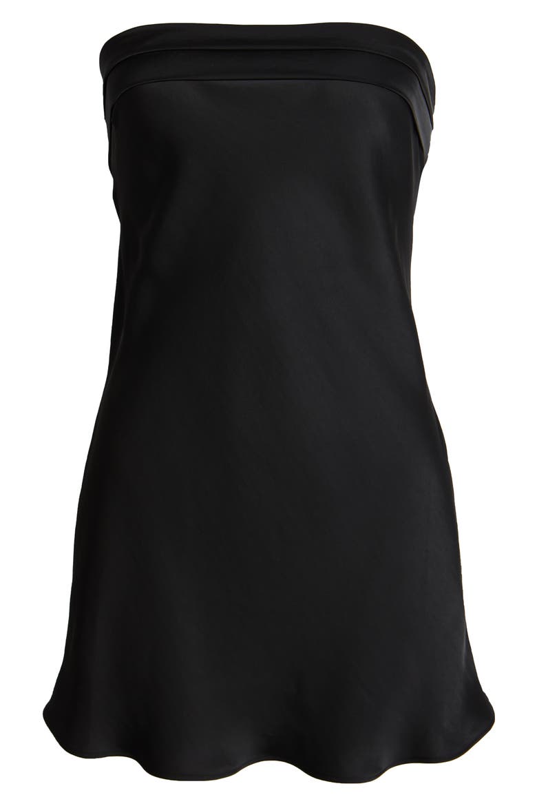 Open Back Strapless Satin Minidress, Alternate, color, BLACK