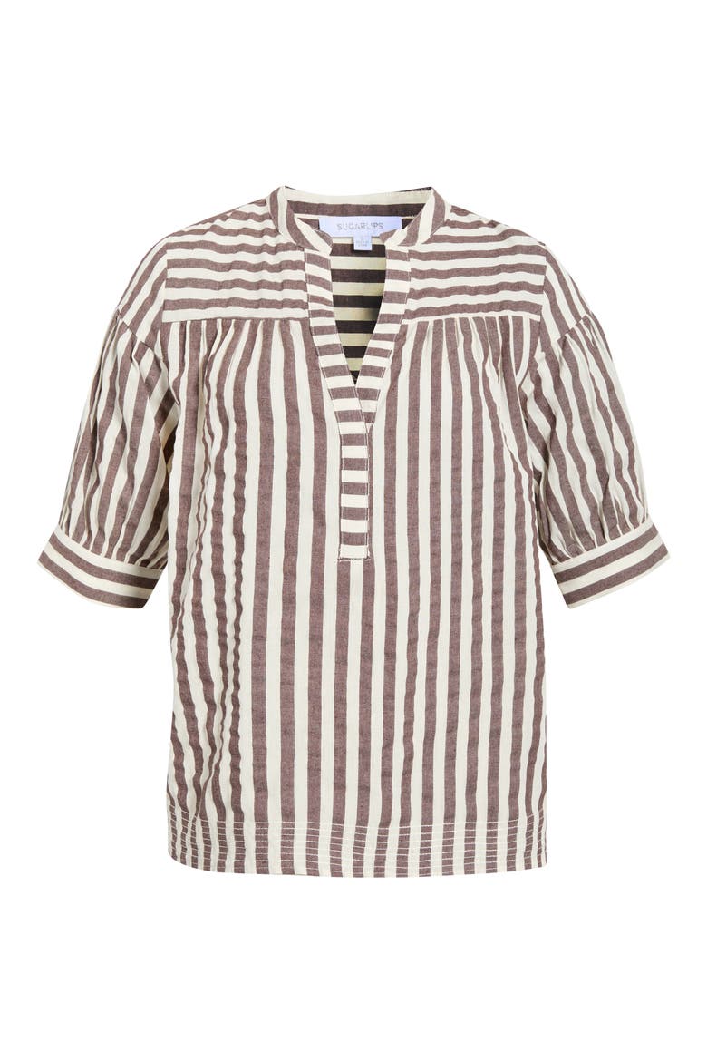 Catana Stripe Split Neck Top, Alternate, color, TAN-WHITE