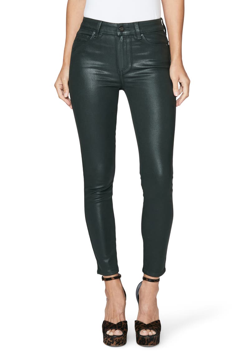 Hoxton Coated High Waist Ankle Skinny Jeans, Main, color, DEEP EMERALD LUXE COATING