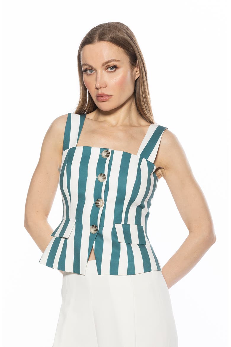 Poelne Button Front Vest Top, Alternate, color, GREEN STRIPE