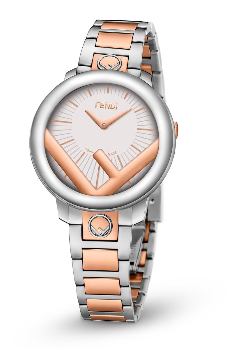 Fendi Run Away Two-Tone Swiss Quartz Bracelet Watch, 36mm, Alternate, color, Rose Gold White Two Tone