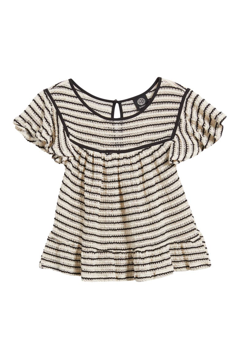 Ruffle Open Stitch Short Sleeve Sweater, Alternate, color, CREAM/ BLACK