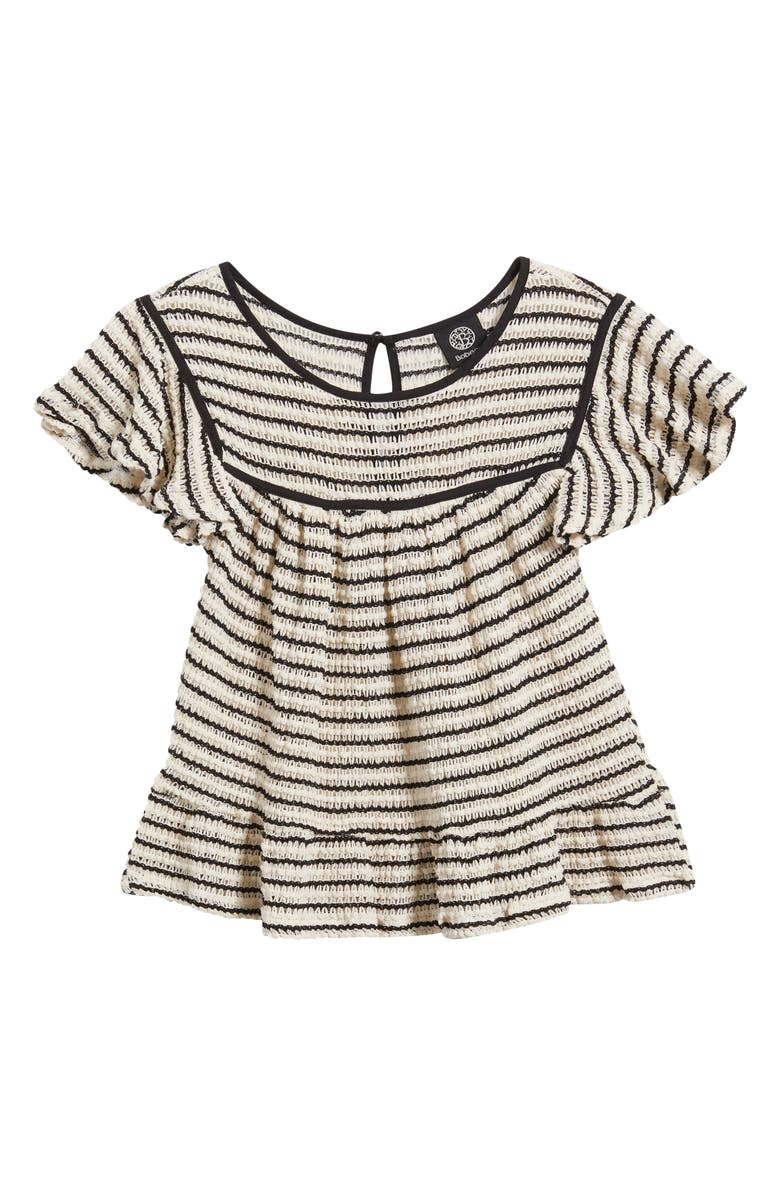 Bobeau Ruffle Open Stitch Short Sleeve Sweater, Alternate, color, Cream/ Black