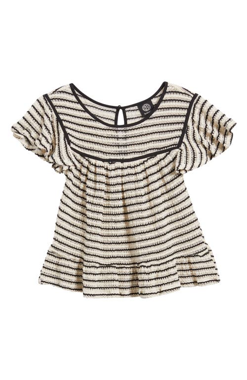 Bobeau Ruffle Open Stitch Short Sleeve Sweater In Multi