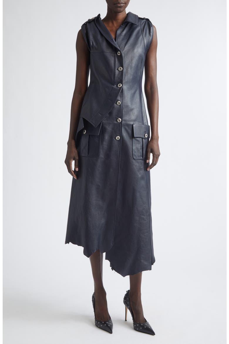 Asymmetric Leather Shirtdress, Alternate, color, NAVY
