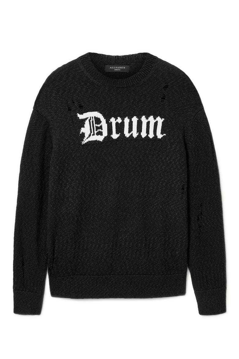 Drum Roll Intarsia Cotton Crewneck Sweater, Alternate, color, BLACK/ CHALK WHITE