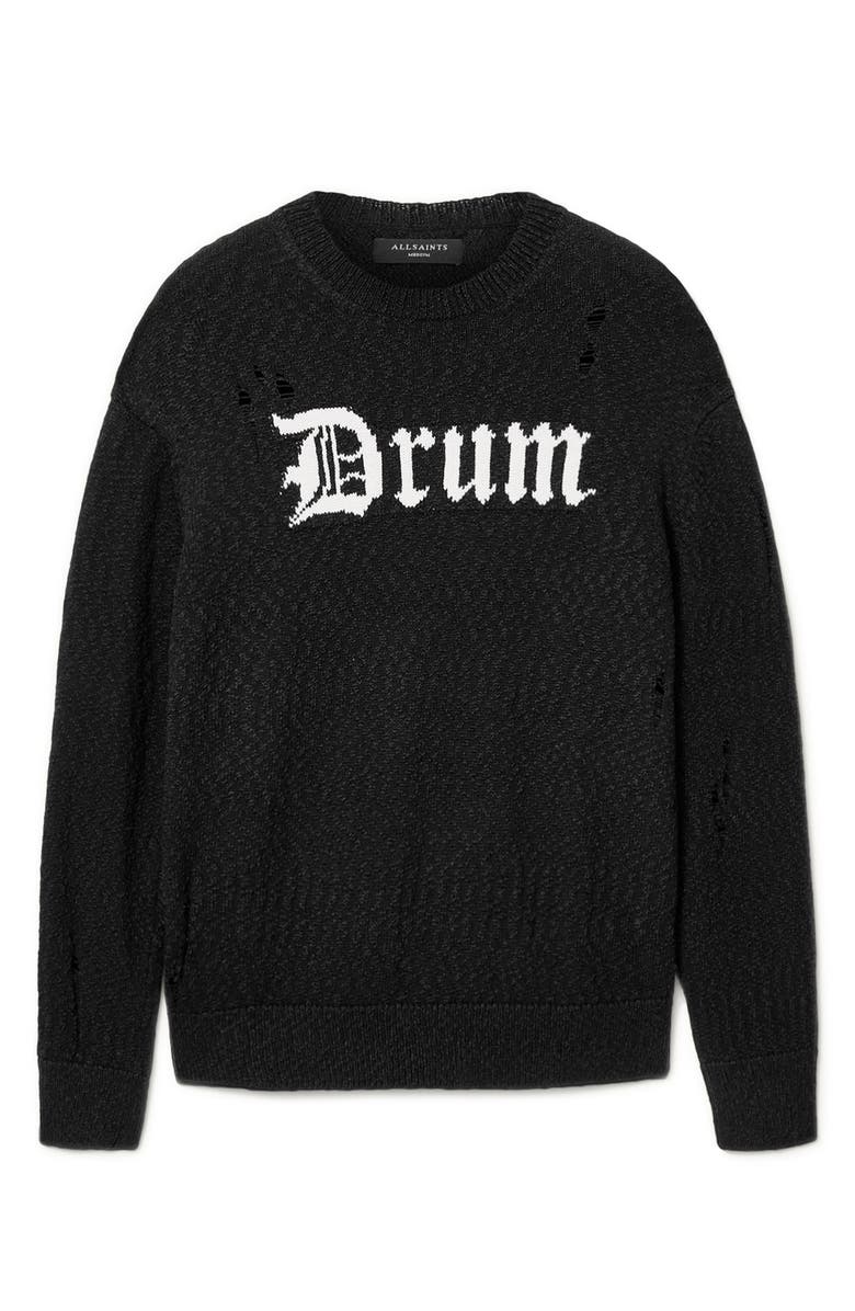 AllSaints Drum Roll Intarsia Cotton Crewneck Sweater, Alternate, color, Black/ Chalk White
