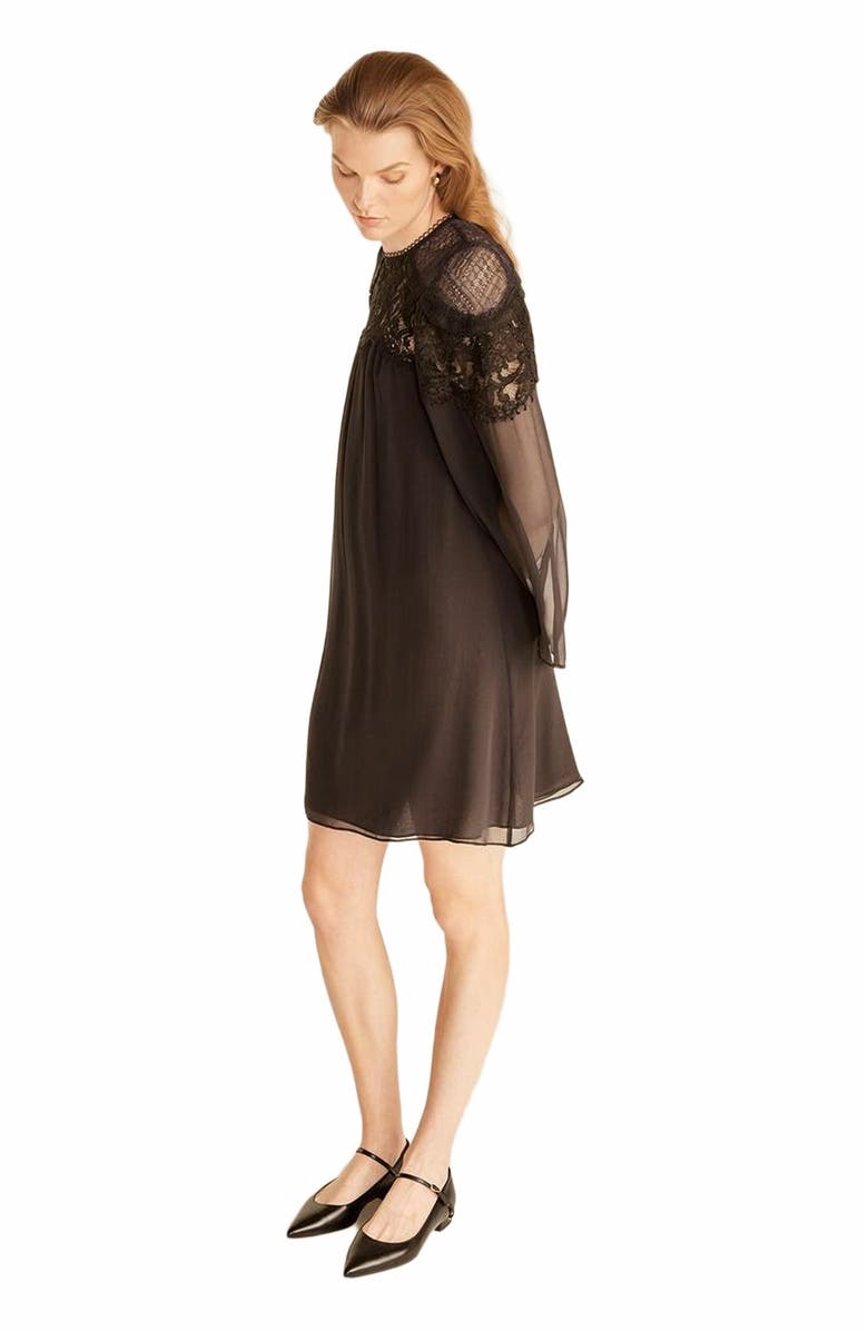 Rebecca Taylor Chiffon Long Sleeve Dress, Alternate, color, Peat