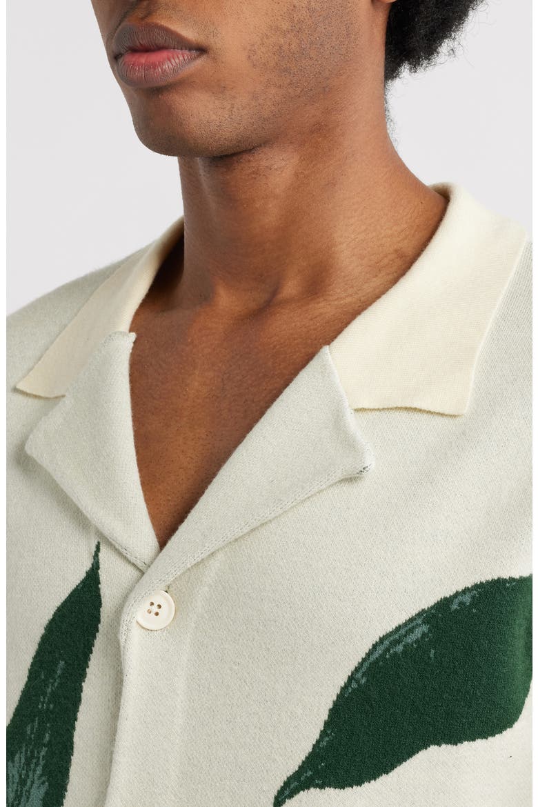 Jungle Jacquard Short Sleeve Knit Button-Up Shirt, Alternate, color, BEIGE