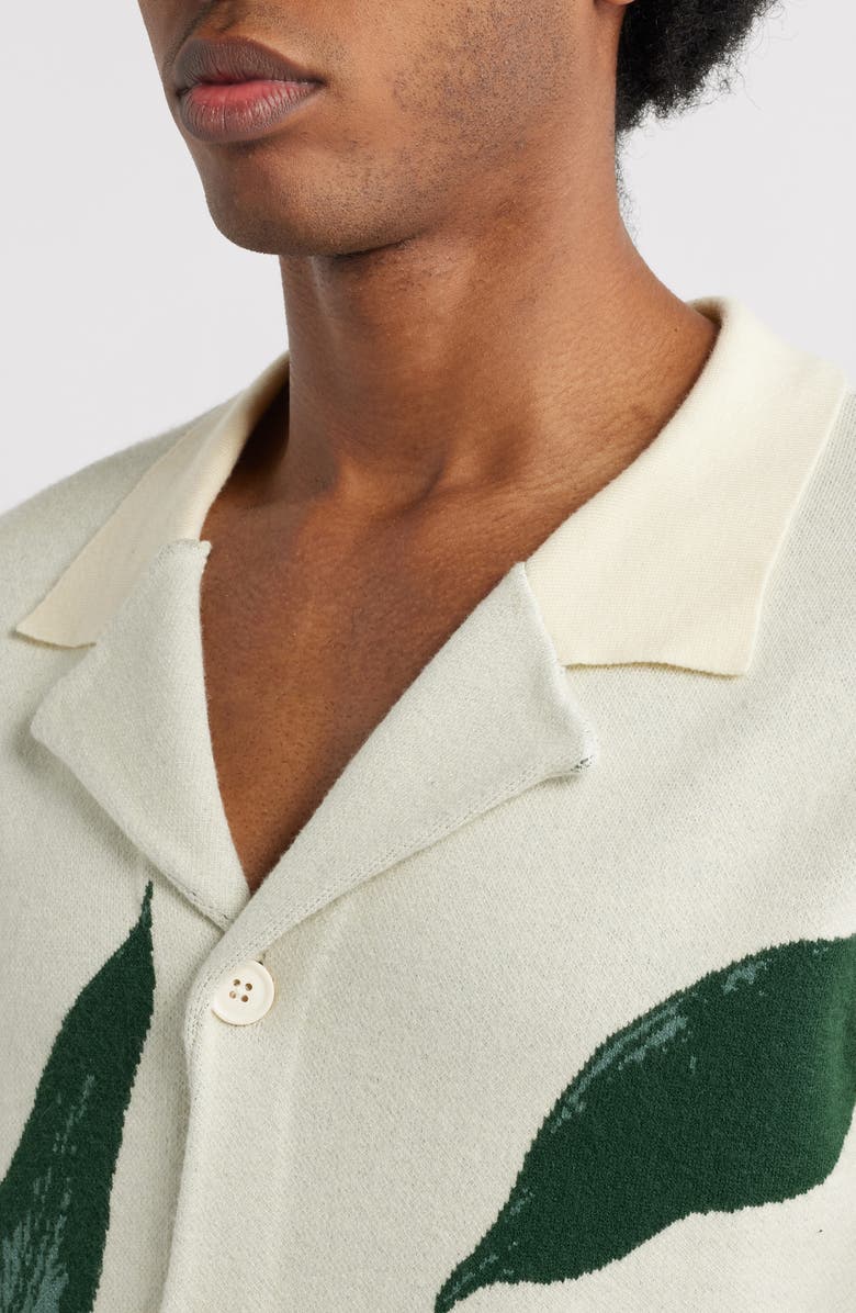 MAVRANS Jungle Jacquard Short Sleeve Knit Button-Up Shirt, Alternate, color, Beige