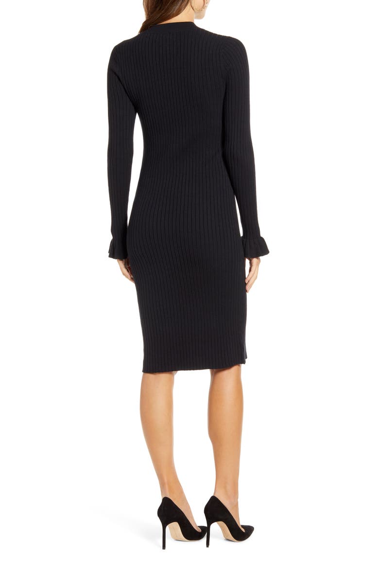 Rib Sweater Dress, Alternate, color, BLACK