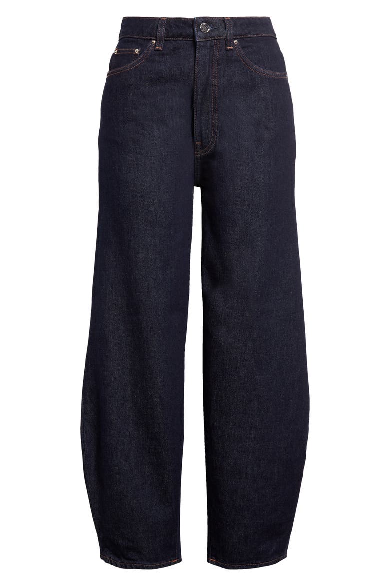 High Waist Barrel Leg Organic Cotton Raw Denim Jeans, Alternate, color, RAW BLUE