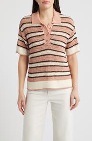 CITY BLUES Open Knit Polo Sweater