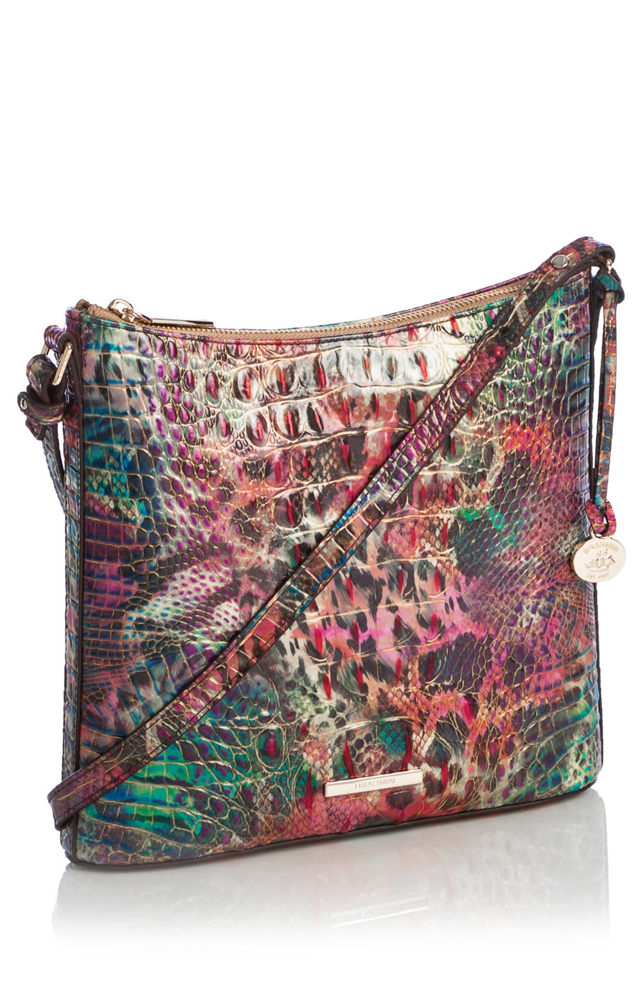 Brahmin Katie Animal Print Croc Embossed Leather Crossbody Bag, Alternate, color, 
