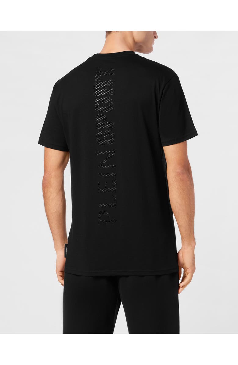 PLEIN SPORT Cotton T-Shirt Round Neck Ss Lamina Scratch Men, Alternate, color, Black/Black