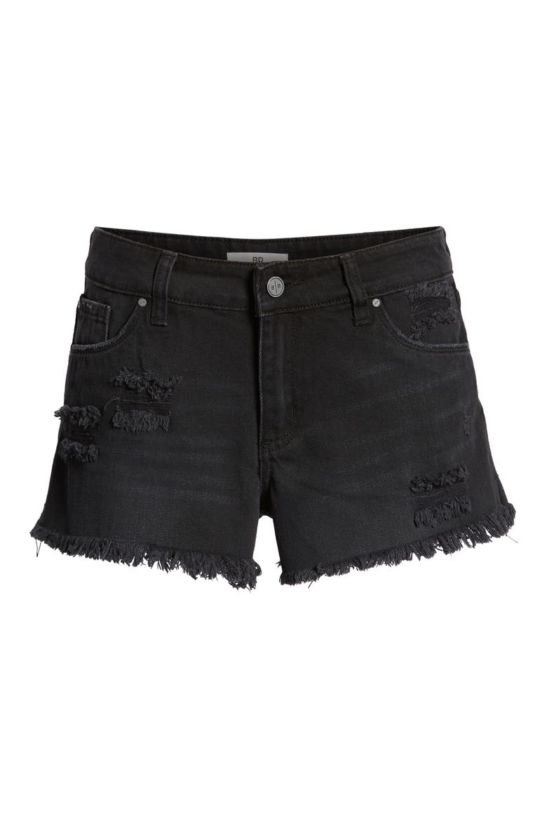 Fray Hem Denim Shorts, Alternate, color, BLACK