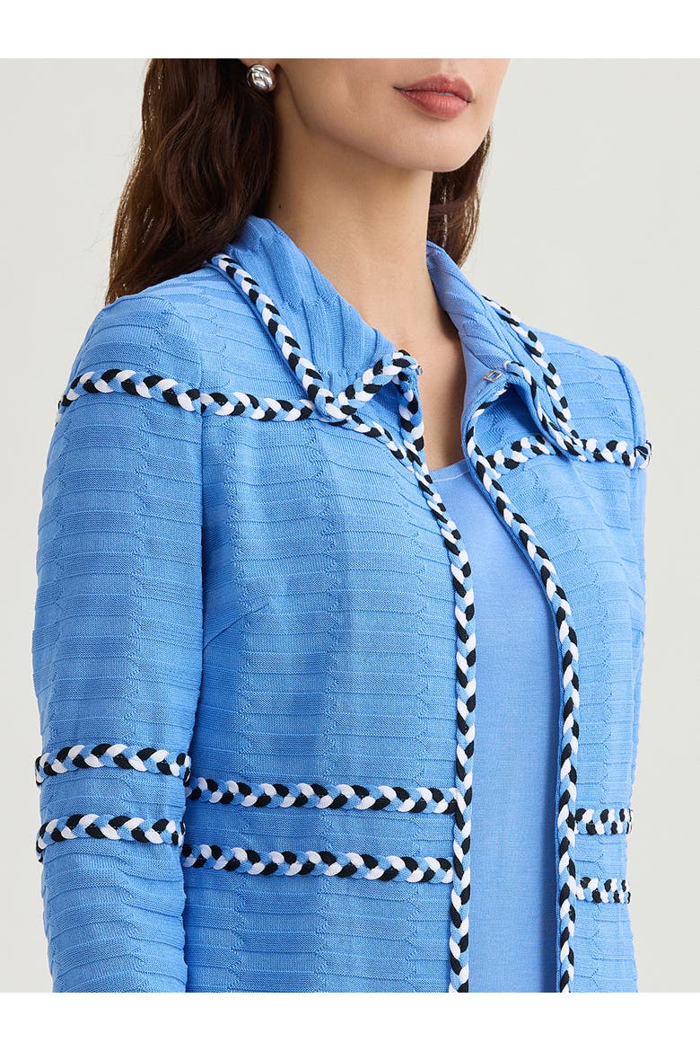 Tri-Color Braided Trim Knit Jacket, Alternate, color, Blue