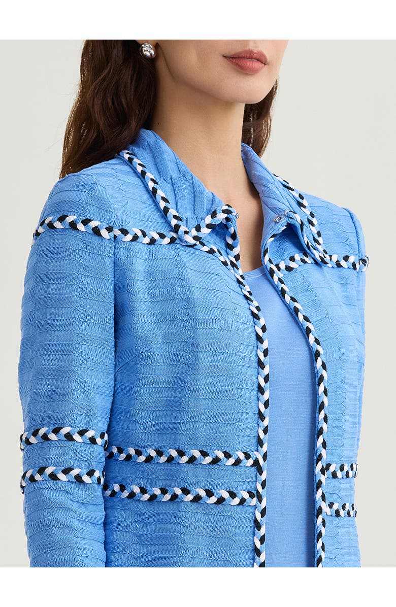 Misook Tri-Color Braided Trim Knit Jacket, Alternate, color, Blue