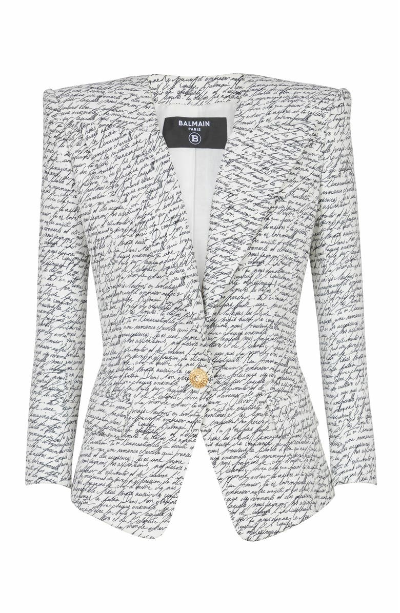 Balmain 1-Button Jacket With "Love Letter" Print, Main, color, White