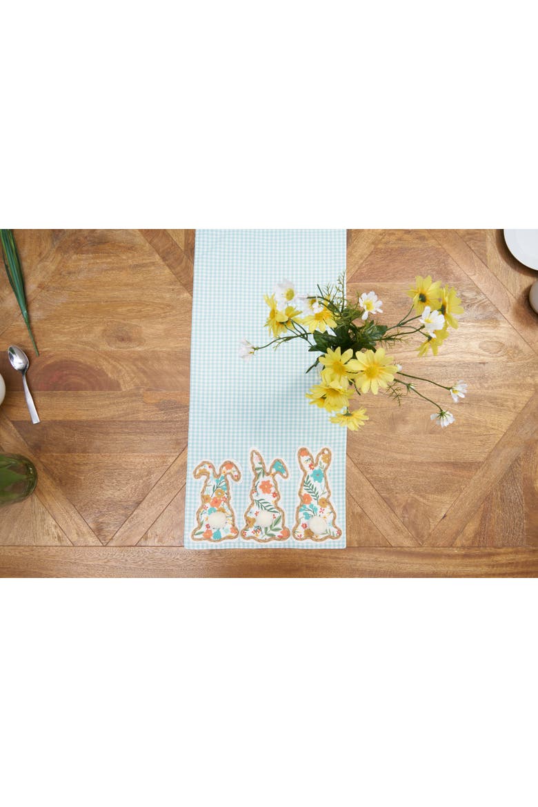 Blossom Bunny Trio Blue Plaid 100% Cotton Table Runner 14" x 72", Alternate, color, Blue