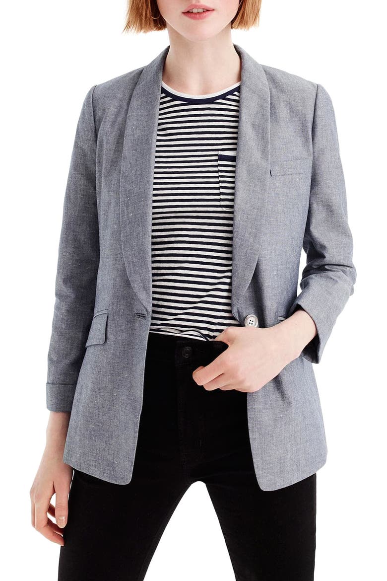 Unstructured Shawl Collar Cotton Linen Blazer, Main, color, DEEP WATER
