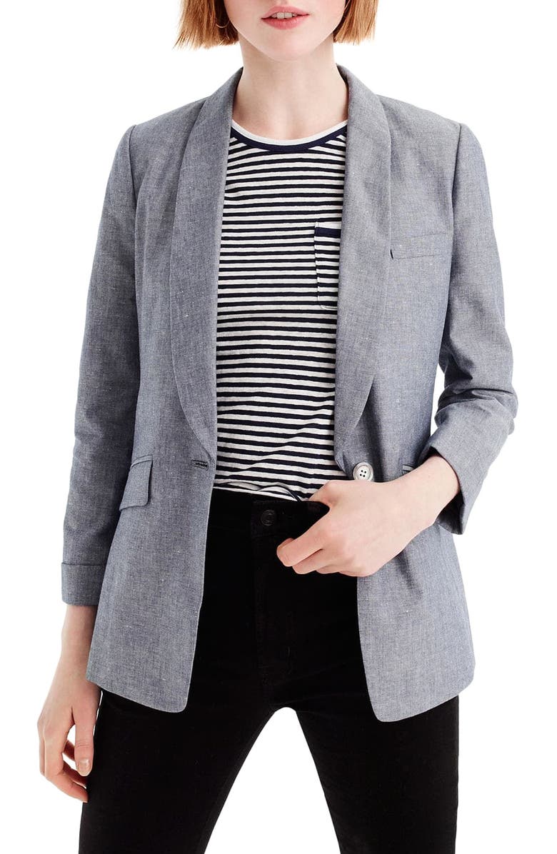 J.Crew Unstructured Shawl Collar Cotton Linen Blazer, Main, color,