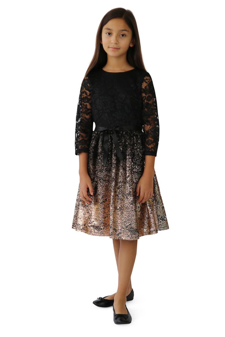 Kids' Lace Metallic Dress, Main, color, BLACK