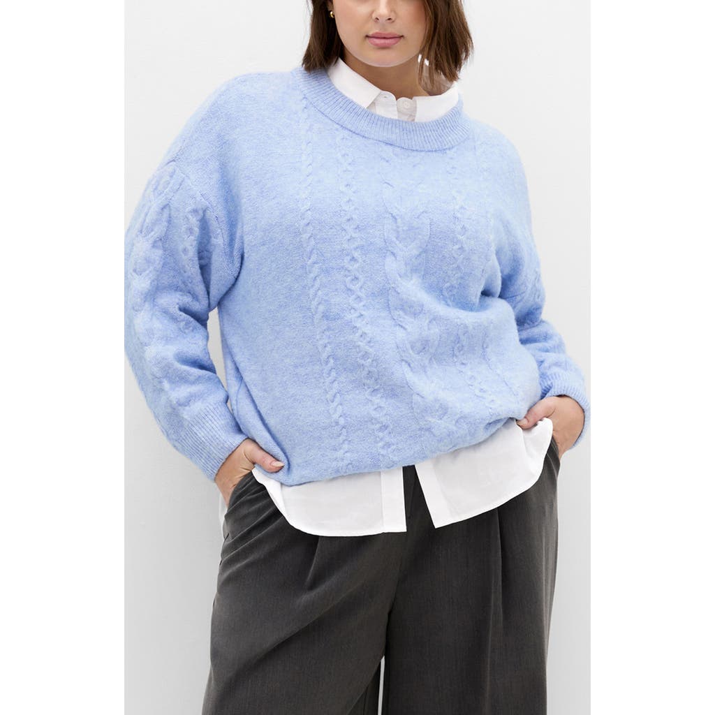 City Chic Claudia Cable Stitch Sweater In Blue
