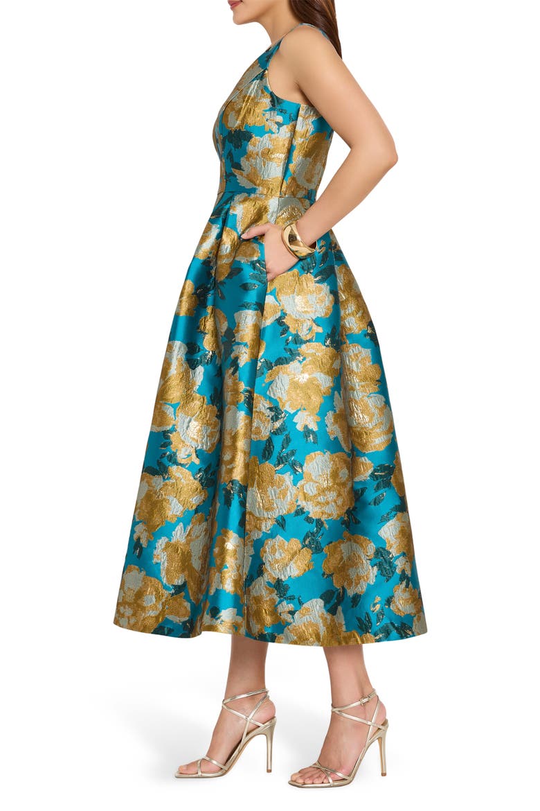 Brocade Sleeveless Cocktail Dress, Alternate, color, BLUE SUNFLOWER