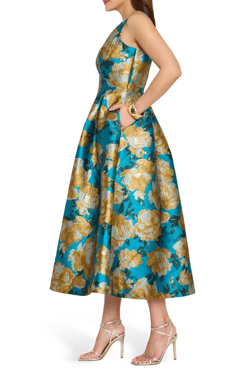 Tahari ASL Brocade Sleeveless Cocktail Dress, Alternate, color, Blue Sunflower