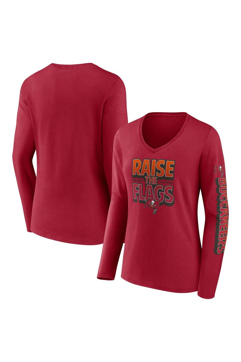 Women's Fanatics Branded Red Tampa Bay Buccaneers Hometown Sweep Long Sleeve V-Neck T-Shirt, Main, color, Red