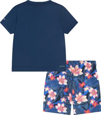 Kids' Floral Print Swim Shirt & Trunks Set