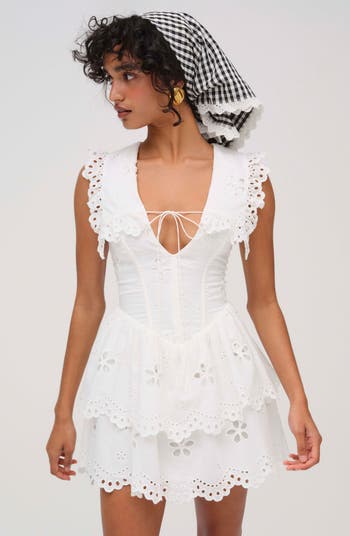 Daisy Eyelet Tiered Cotton Fit & Flare Minidress