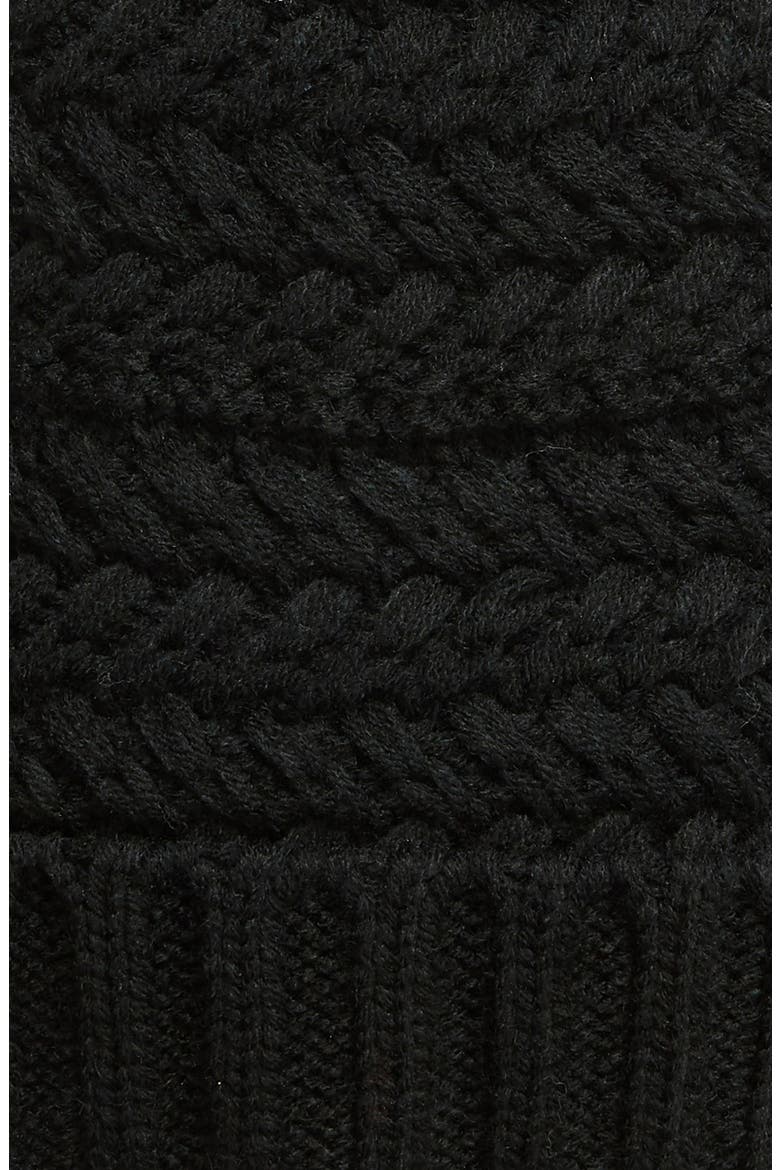 Cable Knit Beanie with Faux Fur Pom, Alternate, color, BLACK