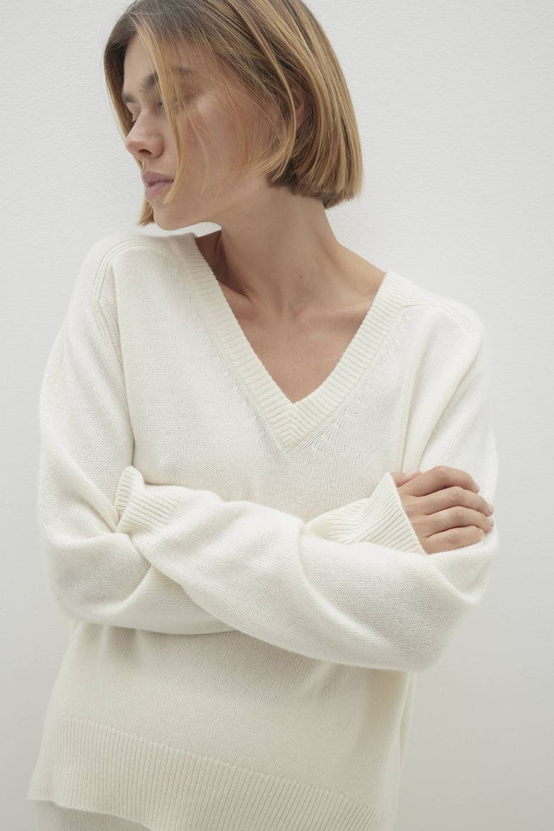 Sydney V-Neck Cashmere Sweater, Alternate, color, Ecru