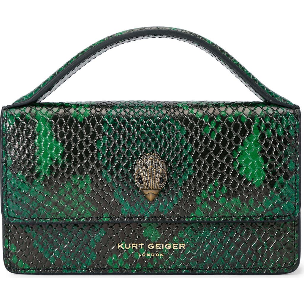 Kurt Geiger London Extrasmall Bond Croc Embossed Leather Top Handle Bag In Green