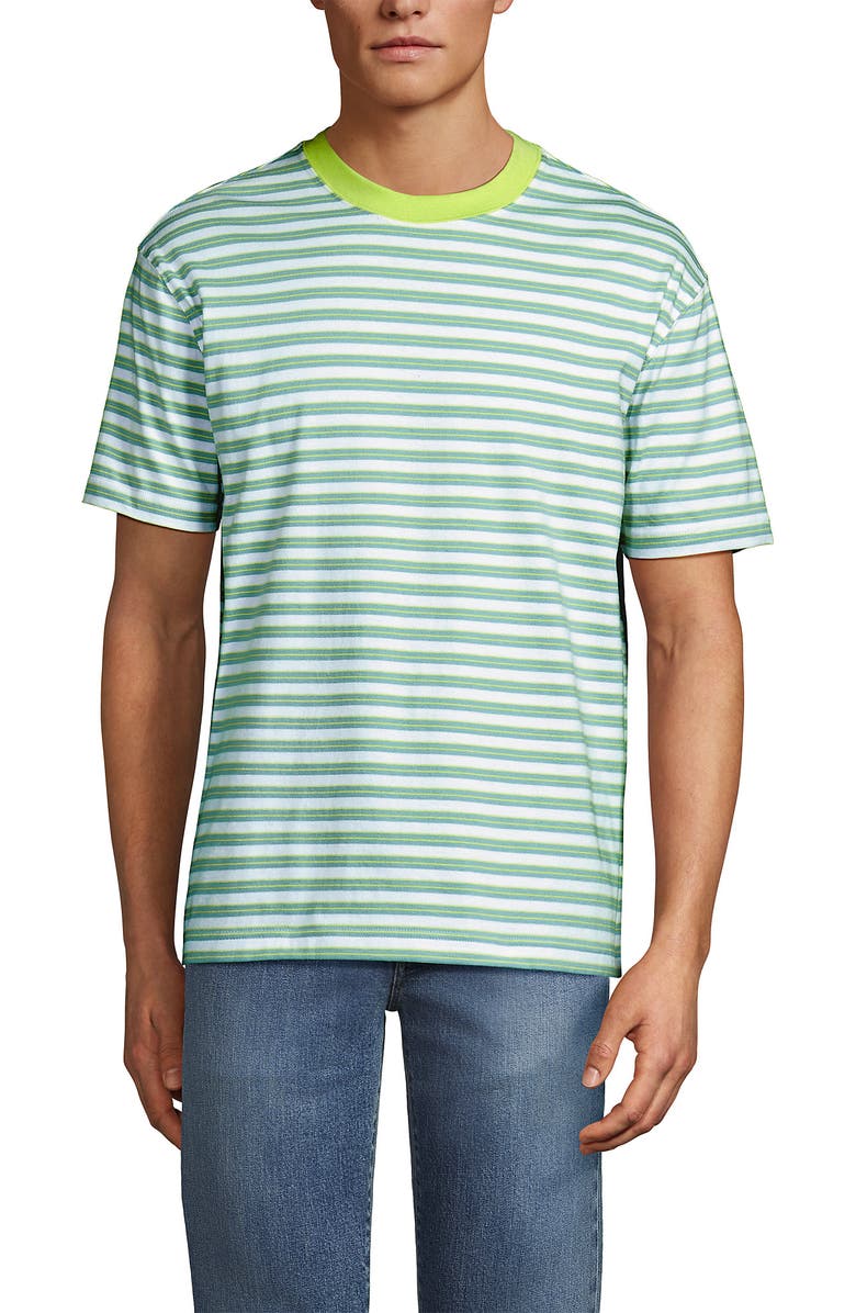 Lands' End Short Sleeve Super-T Crew Relaxed Fit Tee, Alternate, color, Pale Teal Stripe