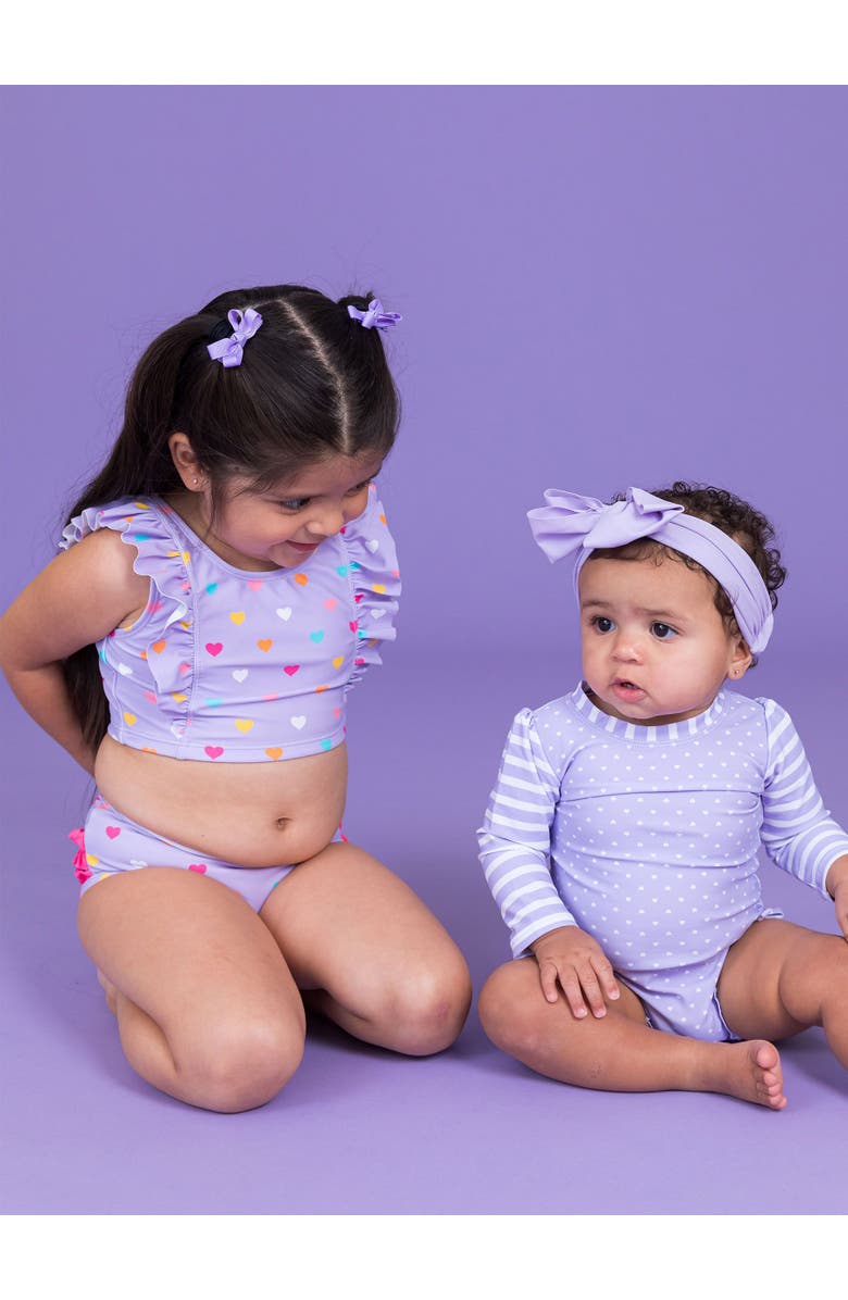 RuffleButts UPF50 Waterfall Tankini, Alternate, color, Lavender Colorful Hearts
