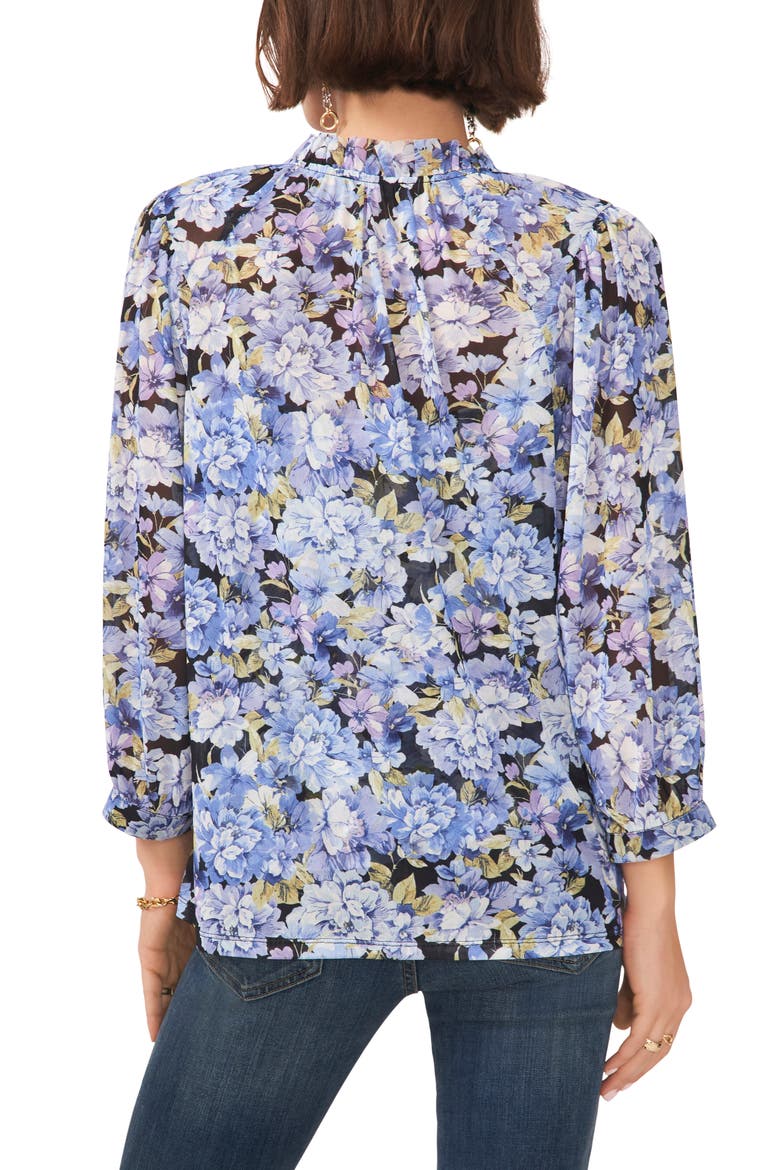 Floral Print Balloon Sleeve Blouse, Alternate, color, SEA BREEZE