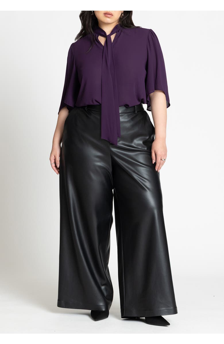 ELOQUII Bow Blouse With Flutter Sleeve, Alternate, color, Deep Purple