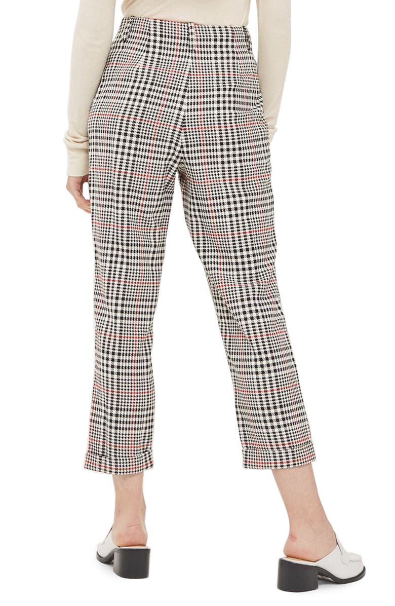 Topshop Red Pop Check High Waist Mensy Trousers, Alternate, color, 