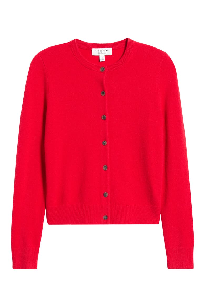 Cashmere Crewneck Cardigan, Main, color, RED CELEBRATION
