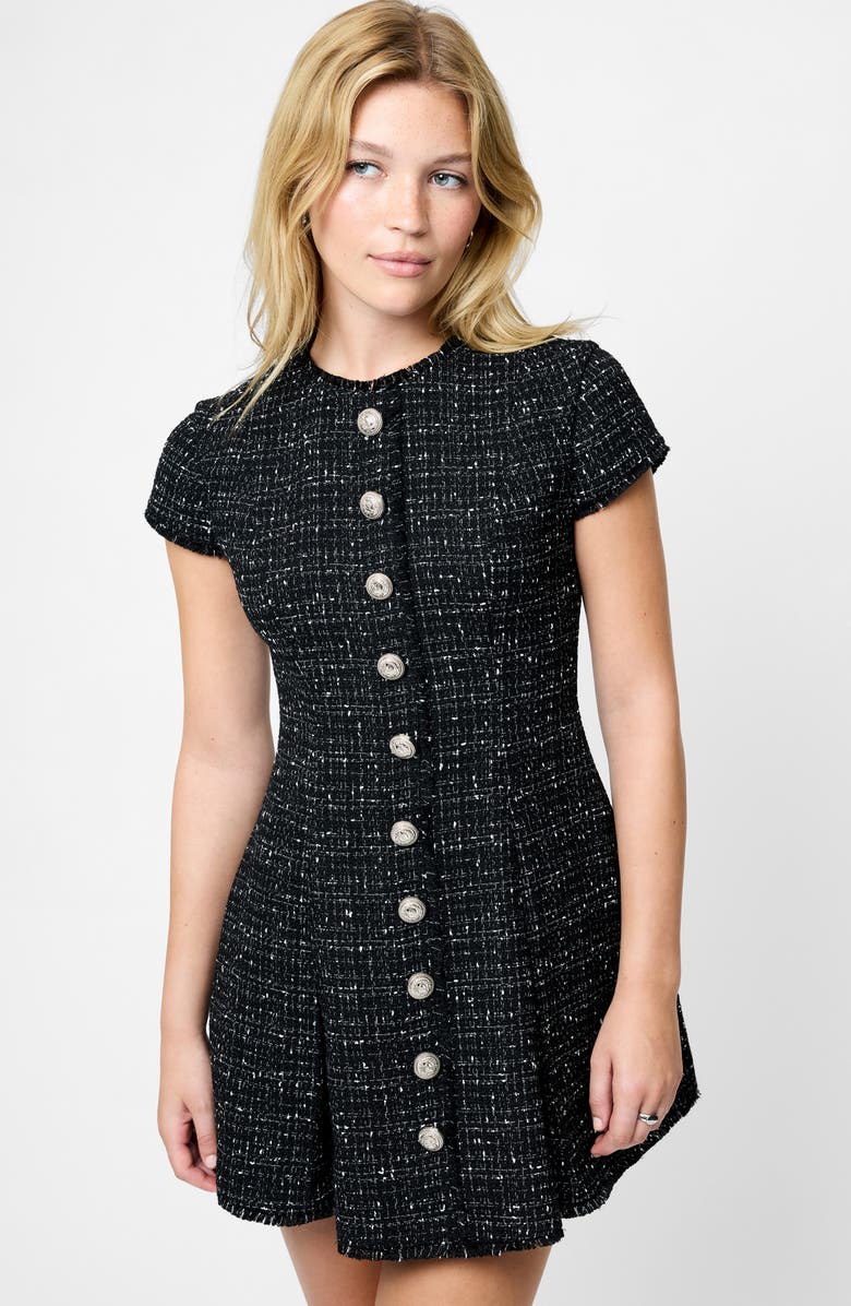 French Connection Speckled Tweed Minidress, Alternate, color, Black-White