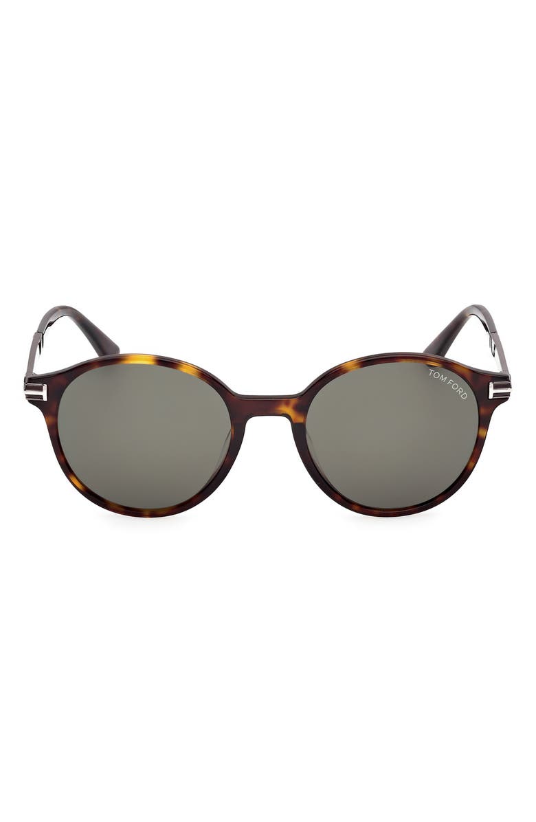 TOM FORD 52mm Round Sunglasses, Main, color, Dark Havana / Green