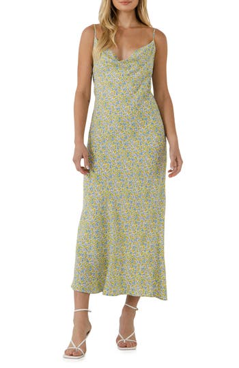 Free The Roses Floral Sleeveless Midi Dress In Blue Multi
