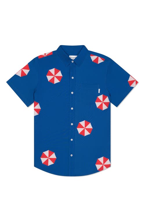 MAVRANS <br />Tailored Fit Umbrella Waterproof Short Sleeve Performance Button-Up Shirt<br /><br /> in Blue