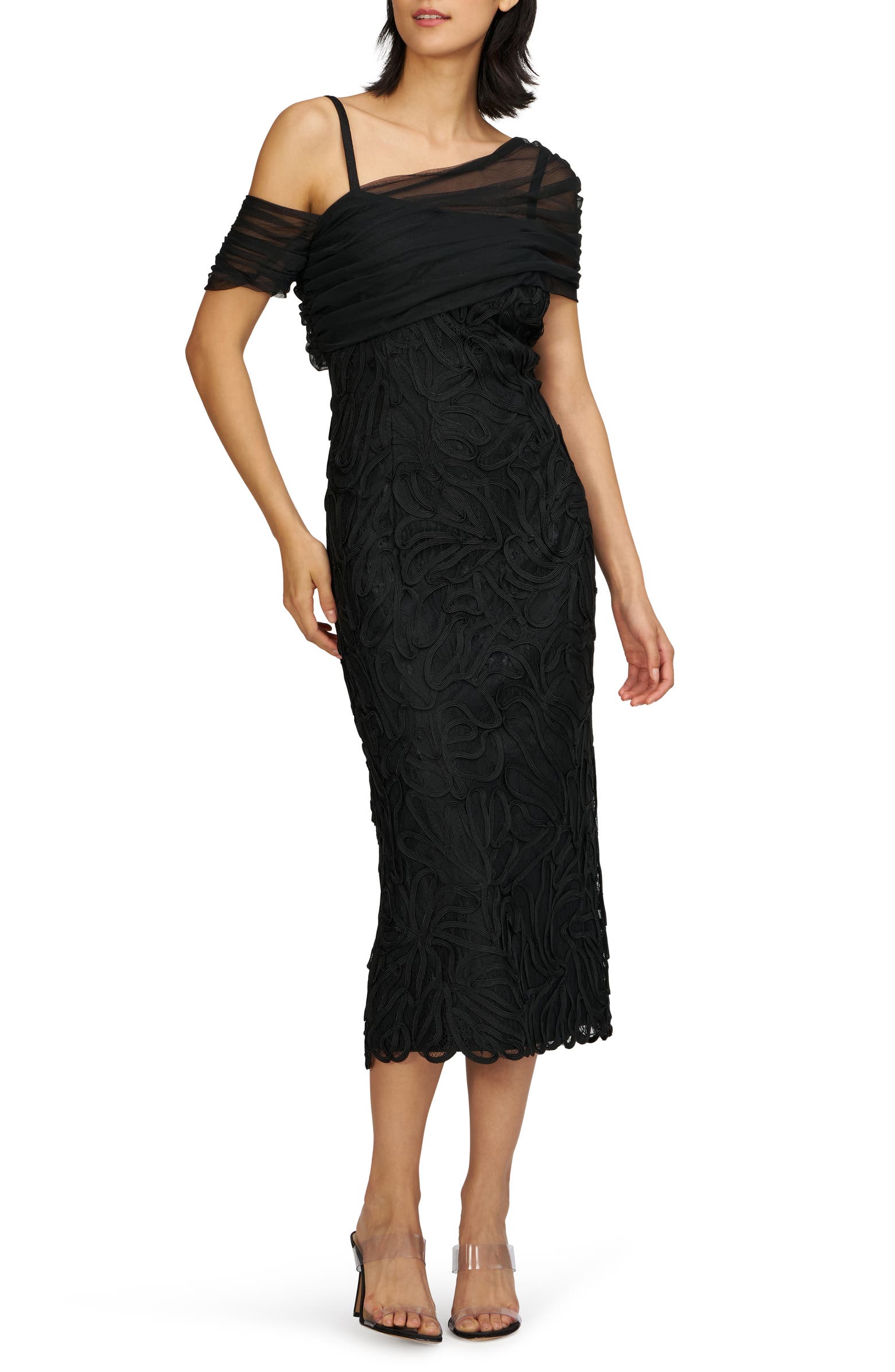 JS Collections Addilyn Soutache Mesh Cold-Shoulder Cocktail Dress ...