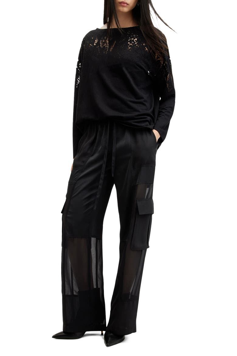 Rita Lace Inset Long Sleeve T-Shirt, Alternate, color, BLACK