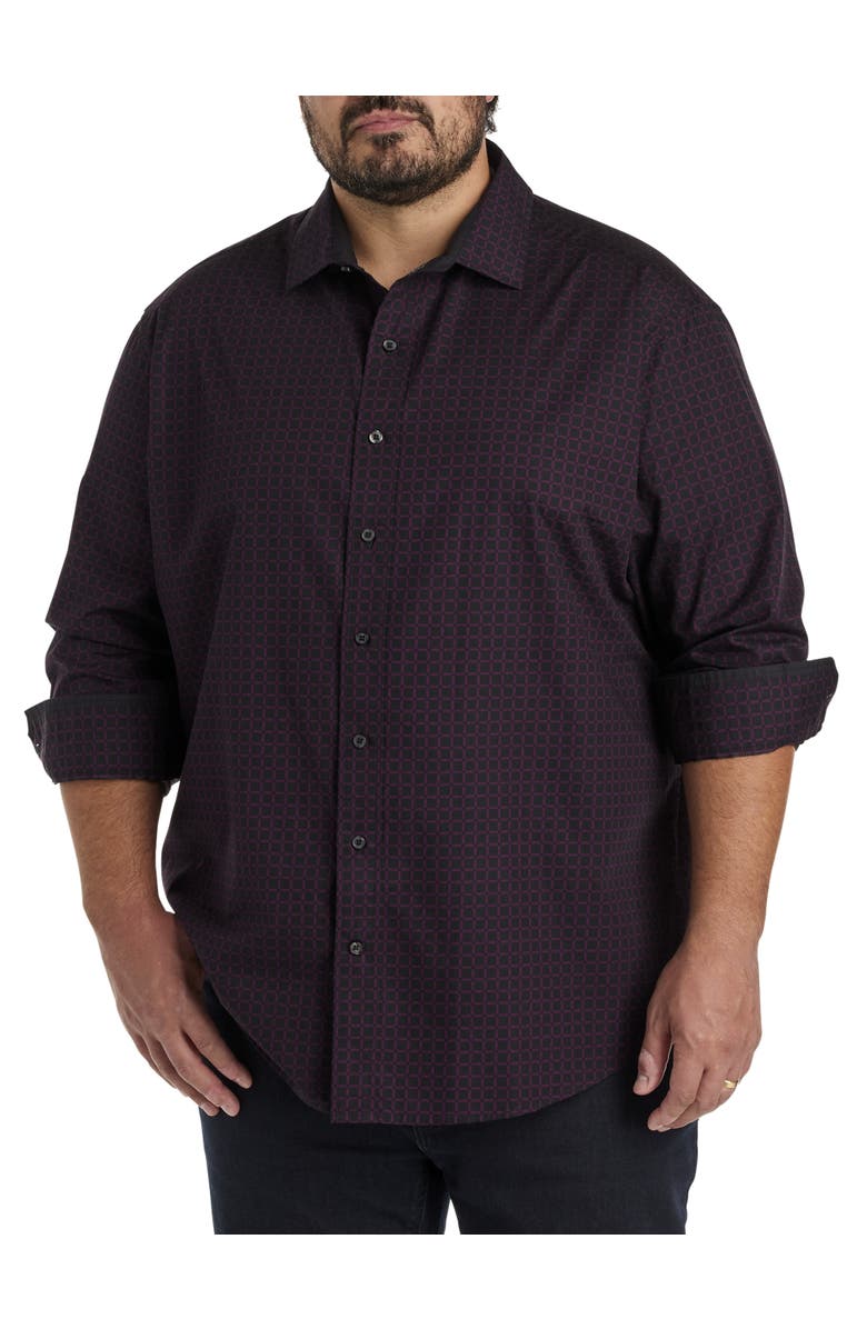 Synrgy by DXL Big & Tall Check Sport Shirt, Main, color, Black Purple